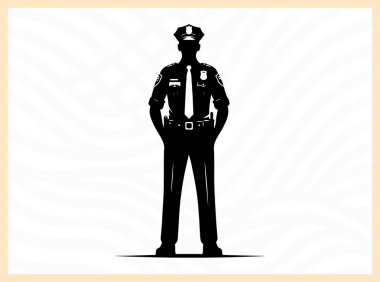 Bir polis memurunun profesyonel silueti, otoriteyi, hizmeti ve korunmayı sembolize eder. Kolluk kuvvetleri sanat eserleri, kamu güvenliği temaları ve cesaret ve adaleti kutlayan toplum odaklı tasarım projeleri için idealdir.