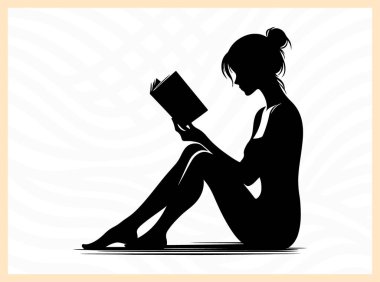 Oturup kitap okuyan, edebiyat temalı sanat eserleri, rahatlama görselleri ve eğitim, farkındalık ve kişisel gelişime odaklı tasarım projeleri için barış, bilgi ve öz yansıma idealini sembolize eden huzurlu bir kadının silüeti.