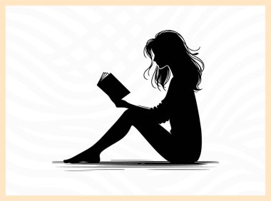 Oturup kitap okuyan, edebiyat temalı sanat eserleri, rahatlama görselleri ve eğitim, farkındalık ve kişisel gelişime odaklı tasarım projeleri için barış, bilgi ve öz yansıma idealini sembolize eden huzurlu bir kadının silüeti.