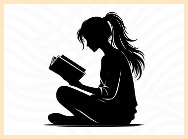 Oturup kitap okuyan, edebiyat temalı sanat eserleri, rahatlama görselleri ve eğitim, farkındalık ve kişisel gelişime odaklı tasarım projeleri için barış, bilgi ve öz yansıma idealini sembolize eden huzurlu bir kadının silüeti.