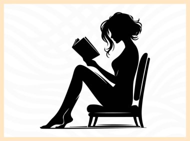 Oturup kitap okuyan, edebiyat temalı sanat eserleri, rahatlama görselleri ve eğitim, farkındalık ve kişisel gelişime odaklı tasarım projeleri için barış, bilgi ve öz yansıma idealini sembolize eden huzurlu bir kadının silüeti.