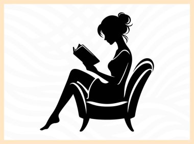 Oturup kitap okuyan, edebiyat temalı sanat eserleri, rahatlama görselleri ve eğitim, farkındalık ve kişisel gelişime odaklı tasarım projeleri için barış, bilgi ve öz yansıma idealini sembolize eden huzurlu bir kadının silüeti.