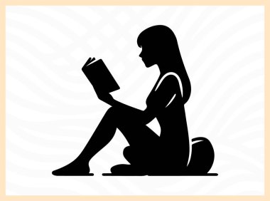 Oturup kitap okuyan, edebiyat temalı sanat eserleri, rahatlama görselleri ve eğitim, farkındalık ve kişisel gelişime odaklı tasarım projeleri için barış, bilgi ve öz yansıma idealini sembolize eden huzurlu bir kadının silüeti.