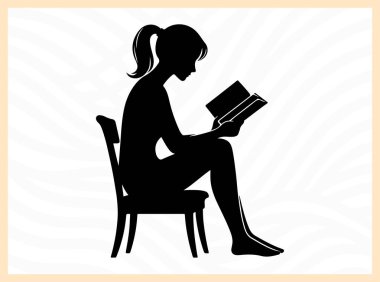 Oturup kitap okuyan, edebiyat temalı sanat eserleri, rahatlama görselleri ve eğitim, farkındalık ve kişisel gelişime odaklı tasarım projeleri için barış, bilgi ve öz yansıma idealini sembolize eden huzurlu bir kadının silüeti.