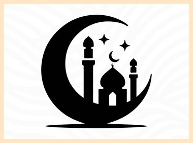İslami inanç, barış ve geleneği temsil eden bir minarenin tepesindeki hilal şeklindeki güzel siluet, dini sanat eserleri, kültürel temalar, ruhani görseller ve mimari odaklı tasarım kavramları için idealdir.