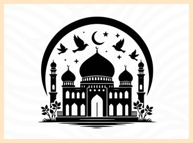 Kuşların uçuşup durduğu bir cami kubbesinin güzel silueti, barışı, ruhaniliği ve İslam mimarisinin güzelliğini sembolize ediyor. Dini, kültürel ve huzurlu tasarım temaları inanç ve dinginliğe odaklanıyor.