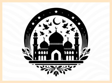 Kuşların uçuşup durduğu bir cami kubbesinin güzel silueti, barışı, ruhaniliği ve İslam mimarisinin güzelliğini sembolize ediyor. Dini, kültürel ve huzurlu tasarım temaları inanç ve dinginliğe odaklanıyor.