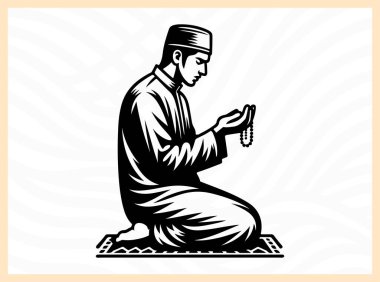 Müslüman bir adamın dua etmesi, duayı, inancı ve dini sanatlar, İslam bağlılığı, ibadet ve ruhani tasarım projeleri için Tanrı ile derin ruhsal bağlantıyı sembolize etmesi anlamlıdır.