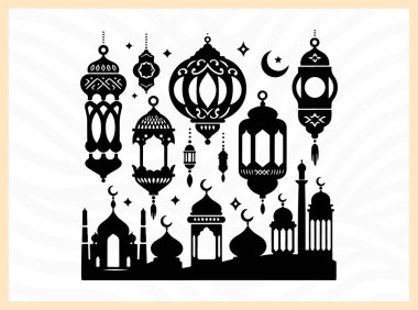 Ramazan fenerlerinin büyüleyici silueti, Ramazan temalı sanat eserleri, şenlik tasarımları ve Ramazan 'ın ruhunu, ailesini ve ruhsal bütünlüğünü yansıtan kültürel görseller için Ramazan İdeal' in ışığını, inancını ve kutlamasını sembolize ediyor.