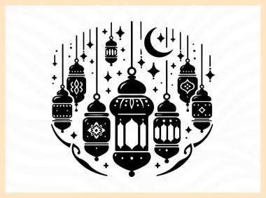 Ramazan fenerlerinin büyüleyici silueti, Ramazan temalı sanat eserleri, şenlik tasarımları ve Ramazan 'ın ruhunu, ailesini ve ruhsal bütünlüğünü yansıtan kültürel görseller için Ramazan İdeal' in ışığını, inancını ve kutlamasını sembolize ediyor.