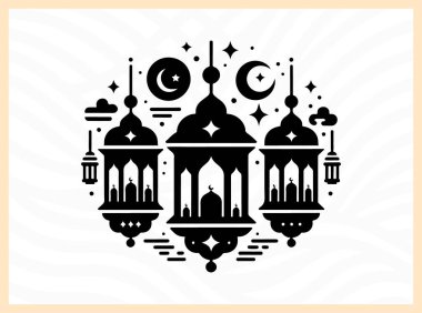 Ramazan fenerlerinin büyüleyici silueti, Ramazan temalı sanat eserleri, şenlik tasarımları ve Ramazan 'ın ruhunu, ailesini ve ruhsal bütünlüğünü yansıtan kültürel görseller için Ramazan İdeal' in ışığını, inancını ve kutlamasını sembolize ediyor.