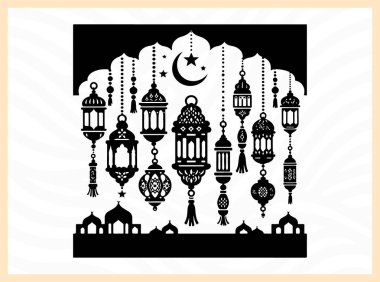 Ramazan fenerlerinin büyüleyici silueti, Ramazan temalı sanat eserleri, şenlik tasarımları ve Ramazan 'ın ruhunu, ailesini ve ruhsal bütünlüğünü yansıtan kültürel görseller için Ramazan İdeal' in ışığını, inancını ve kutlamasını sembolize ediyor.