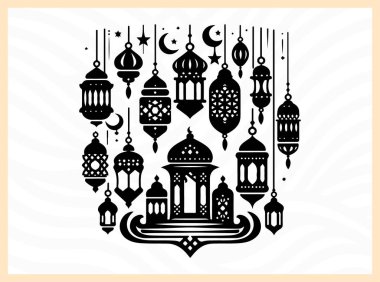 Ramazan fenerlerinin büyüleyici silueti, Ramazan temalı sanat eserleri, şenlik tasarımları ve Ramazan 'ın ruhunu, ailesini ve ruhsal bütünlüğünü yansıtan kültürel görseller için Ramazan İdeal' in ışığını, inancını ve kutlamasını sembolize ediyor.
