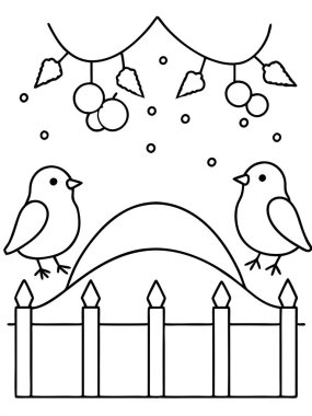 robins birds coloring page on white background clipart