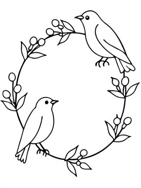 robins birds coloring page on white background clipart