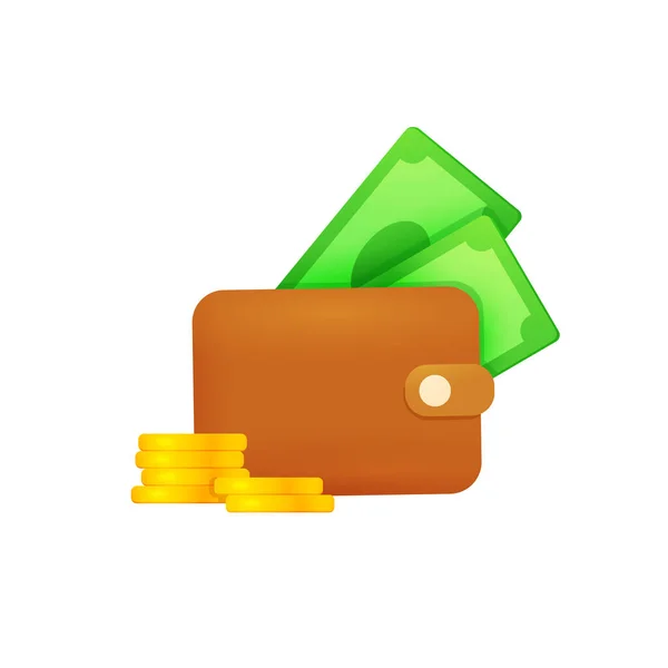 Денежный Бумажник Зелеными Бумажными Долларами Золотыми Монетами Концепция Оплаты Онлайн Векторная Графика