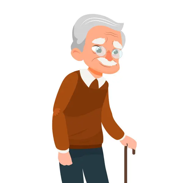 Векторная Иллюстрация Старик Пожилой Человек Очках Тростью Лицензионные Стоковые Векторы