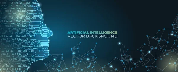 Kunstmatige Intelligentie Humanoïde Hoofd Met Neurale Netwerk Denkt Big Data — Stockvector