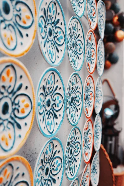 Colorful Plates Wall Frigiliana Andalusia — Stock Photo, Image