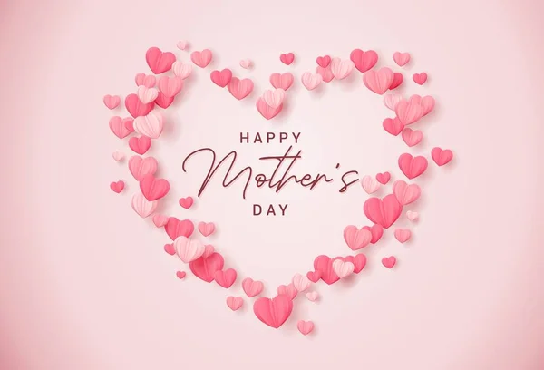 Mothers Day Card Pink Lettering Heart Made Many Small Hearts — Stock Vector