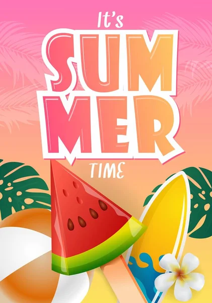 夏のベクターポスターデザイン カラフルな熱帯季節の休日の装飾のための夏の要素 ベクターイラスト — ストックベクタ