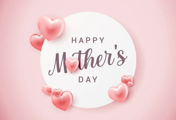 Mothers Day Card Pink Circle Hearts Vector Design — Stock Vector