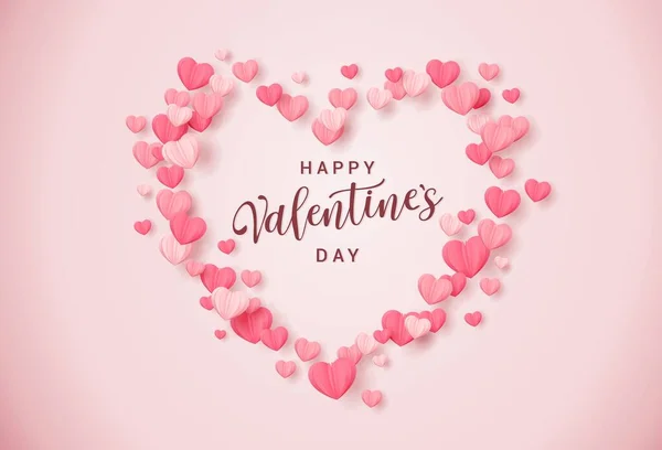Valentines Day Vector Card Red Pink Hearts Background — Stock Vector