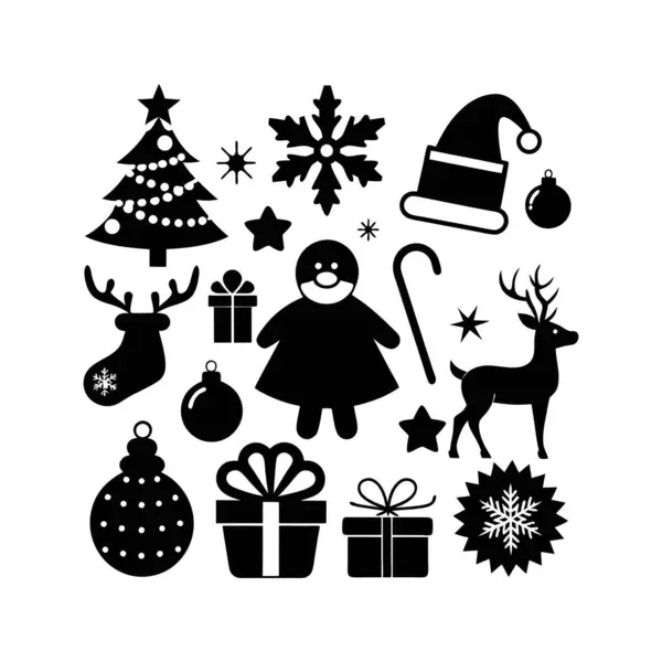 stock vector Enhance your holiday projects with this set of Christmas Day silhouette clip art icons. Perfect for festive designs, cards, and decorations.