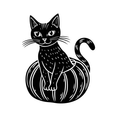  spooky Halloween vector illustration featuring a black cat and pumpkin. perfect for holiday decorations, invitations, or seasonal digital designs to add a creepy and festive touch. clipart