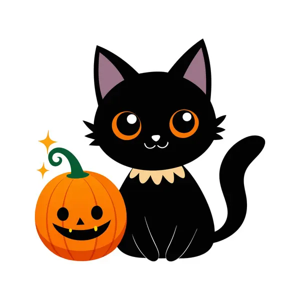 stock vector spooky Halloween vector illustration featuring a black cat and pumpkin. perfect for holiday decorations, invitations, or seasonal digital designs to add a creepy and festive touch.