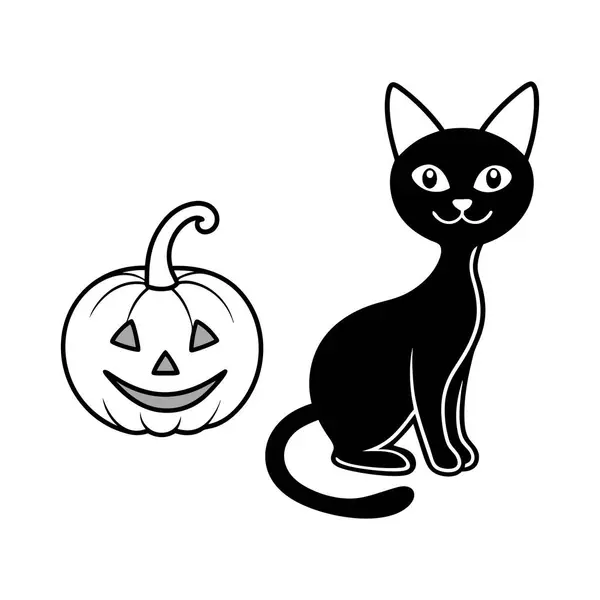 stock vector  spooky Halloween vector illustration featuring a black cat and pumpkin. perfect for holiday decorations, invitations, or seasonal digital designs to add a creepy and festive touch.