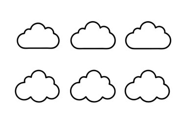 A sleek and modern cloud icon set vector featuring minimalist designs. Perfect for weather apps, digital interfaces, and web projects. Clean lines and simple shapes for a professional look. clipart