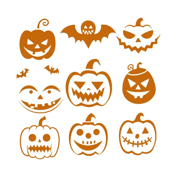 stock vector A versatile collection of scary and funny Halloween pumpkin and ghost faces vector designs. Perfect for creating spooky and humorous holiday graphics, decorations, and digital art projects.