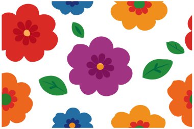 A seamless floral vector design featuring flowers in four distinct colors. Perfect for digital prints, textile designs, and backgrounds. Add a touch of elegance to your creative projects. clipart