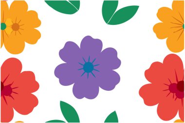 A seamless floral vector design featuring flowers in four distinct colors. Perfect for digital prints, textile designs, and backgrounds. Add a touch of elegance to your creative projects. clipart