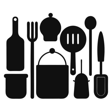 Essential kitchen tools silhouette vector collection. clipart