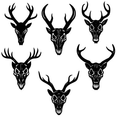 This hand-drawn vintage deer skull vector illustration offers intricate detail and rustic appeal. Ideal for tattoo designs, decor, or nature-inspired digital projects. clipart