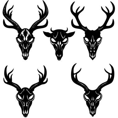 This hand-drawn vintage deer skull vector illustration offers intricate detail and rustic appeal. Ideal for tattoo designs, decor, or nature-inspired digital projects. clipart