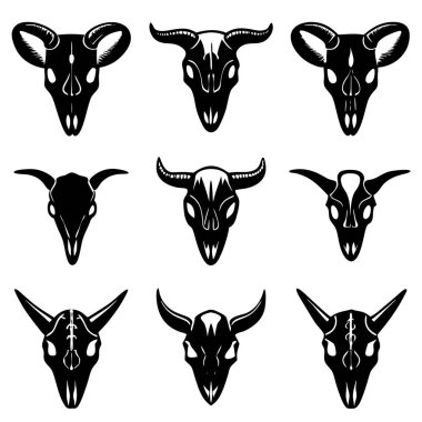 This hand-drawn vector illustration of an animal skull in a Western style is perfect for rustic logos, branding, and design projects that evoke wild, frontier aesthetics. clipart