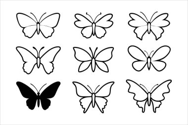 This elegant butterfly silhouette vector design showcases delicate and graceful wing patterns. Ideal for logos, decor, tattoos, and digital projects needing nature-inspired elements. clipart