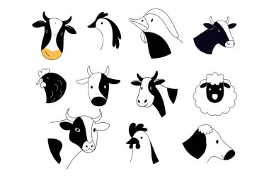 A classic vintage silhouette farm animal vector set featuring cows, horses, pigs, and more. Perfect for rustic designs, farmhouse decor, logos, and agriculture-themed projects. clipart