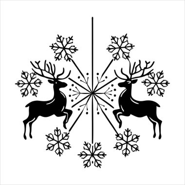 Create a magical holiday vibe with this elegant Christmas deer silhouette featuring snowflakes. Perfect for festive backgrounds, greeting cards, and winter-themed digital projects. clipart