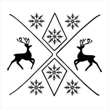 Create a magical holiday vibe with this elegant Christmas deer silhouette featuring snowflakes. Perfect for festive backgrounds, greeting cards, and winter-themed digital projects. clipart