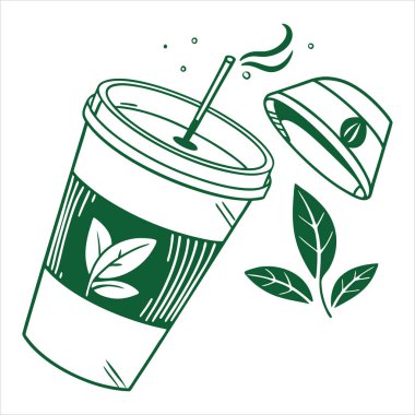 Flat design Eco cup illustration showcasing a minimalist and Eco-friendly concept, perfect for digital branding, sustainable lifestyle projects, or printable decor. clipart