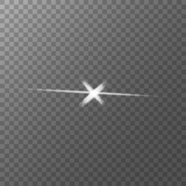 Parlak ışık etkisi. Parlak element. Parlak efektli büyük bir yıldız, parlak kıvılcımlar siyah bir arkaplanda parlıyor. vektör şeffaf güneş ışığı, lens flaş efekti veya güneş ışınları veya spot ışığı flaşı
