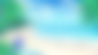 Mavi gökyüzü, beyaz bulutlar ve canlı yeşil yapraklar içeren bulanık ve soyut bir arkaplan..