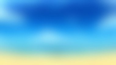 Yumuşak, sıcak kumlu bir sahile dönüşen parlak, açık mavi bir gökyüzü huzurlu ve davetkar bir yaz sahnesi yaratıyor..