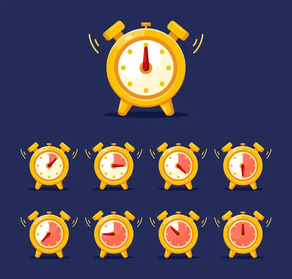 stock vector Clock game icons. Vector set of watches, stopwatch, alarm clock with moving arrows sequence frame for mobile application, game, web design, loading process, countdown timer, casino slot.Time animation