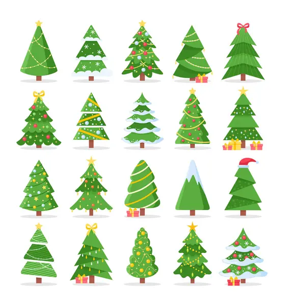 Çizgi film setleri, Noel ağaçları, tebrik kartı, davetiye, pankart, internet. Yılbaşı ve Xmas geleneksel çelenkleri, ampulü, yıldızı olan sembol ağacı. Kış tatili Simge koleksiyonu.