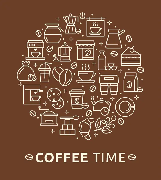 Kahve ve çay posteri şablonunun vektör çizimi. Logo, afiş, yayıncılık, web, grafik tasarım, fırın, kafe menüsü için bilgi konsepti. Latte espresso ve kapuçino fincanları..